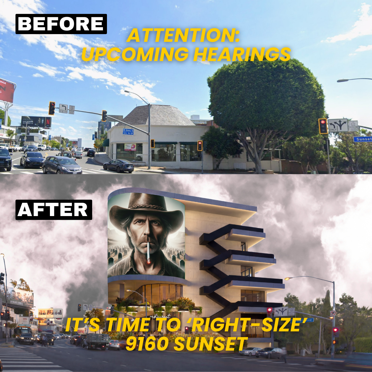 Rendering of 9160 Sunset Boulevard RDEIR billboard project